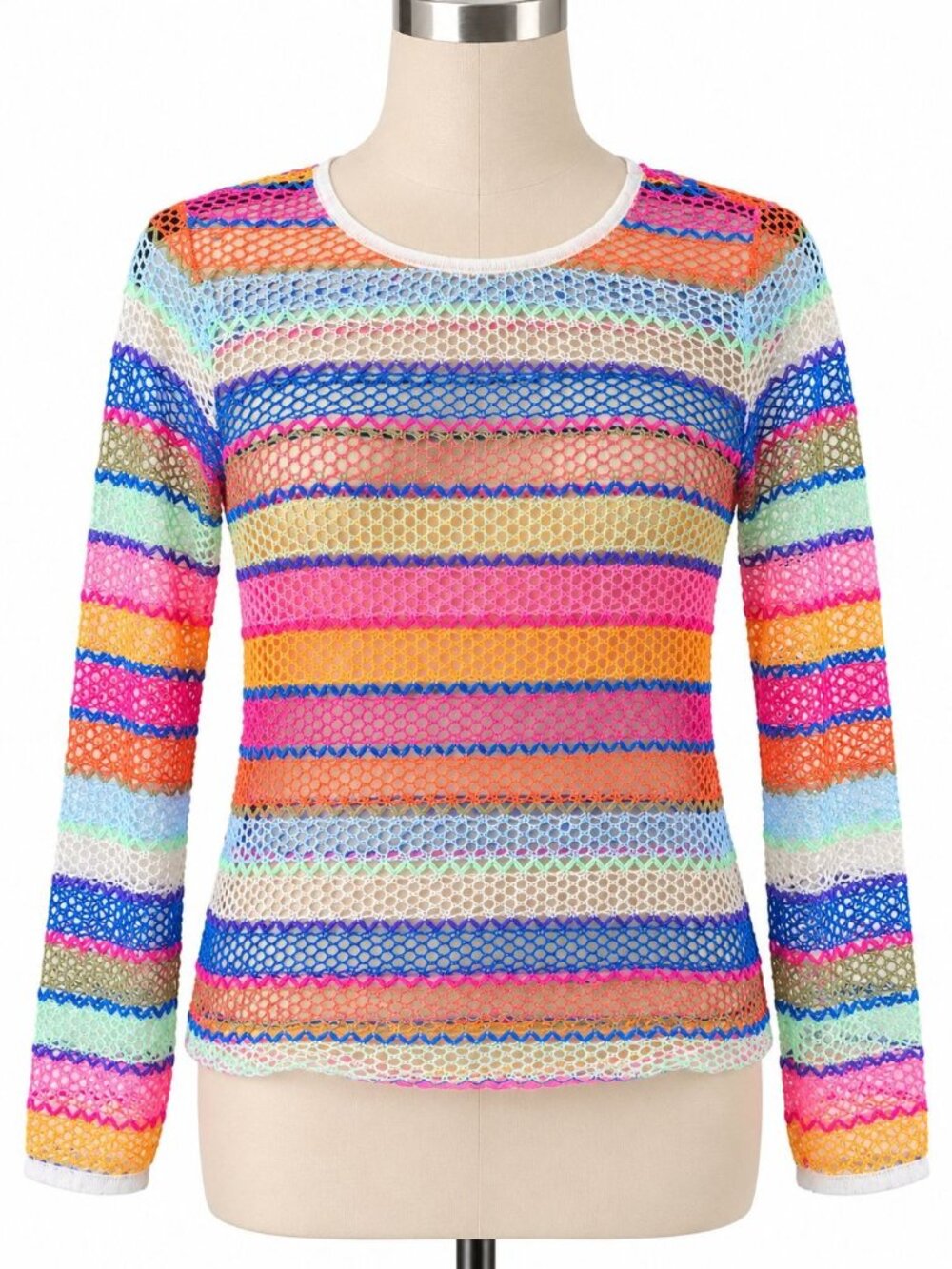 NWT Women's Crochet Long Sleeve Cover-Up Top – Size XXS - Rainbow